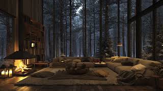 Snowfall in Forest in Living Room with Relaxing Fireplace Sounds | Cozy Ambience for Defeat Stress