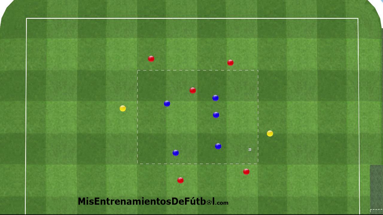 Ejercicio de fútbol, rondo posicional de 5 jugadores contra 5 más 2 neutrales