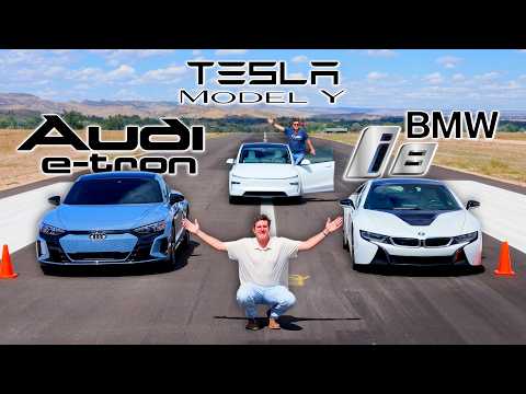 e-tron vs i8 vs Tesla: You Say EV Drag Racing is Boring…We Try To Prove You Wrong!