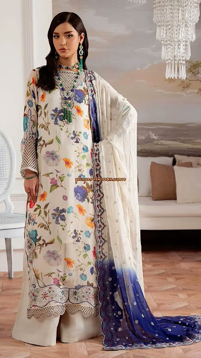 Chiffon Embroidered shirt 💫 With lining 👌 Chiffon Embroidered dupatta Raw silk trouser