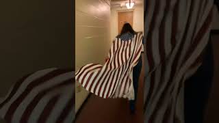 Megan dressed as Homelander running through the halls #theboys #homelander