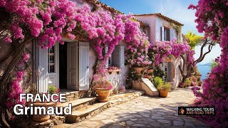 Grimaud FRANCE  French Village Tour  Flowered Beautiful Villages in France  4k video walk