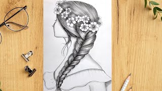 How to draw a girl with beautiful hairstyle for beginners || Beautiful Braid Hair Girl