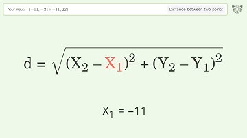 Find the distance between two points p1 (-11,-21) and p2 (-11,22): Step-by-Step Video Solution