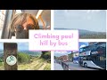 Climbing peel tower by bus