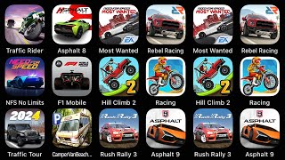 Traffic Rider, Asphalt 8, Most Wanted, Rebel Racing, NFS No Limits, F1 Mobile, Hill Climb 2... screenshot 2