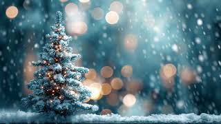 Christmas Background Loop blue snowy Christmas tree shines in winter wonderland scene