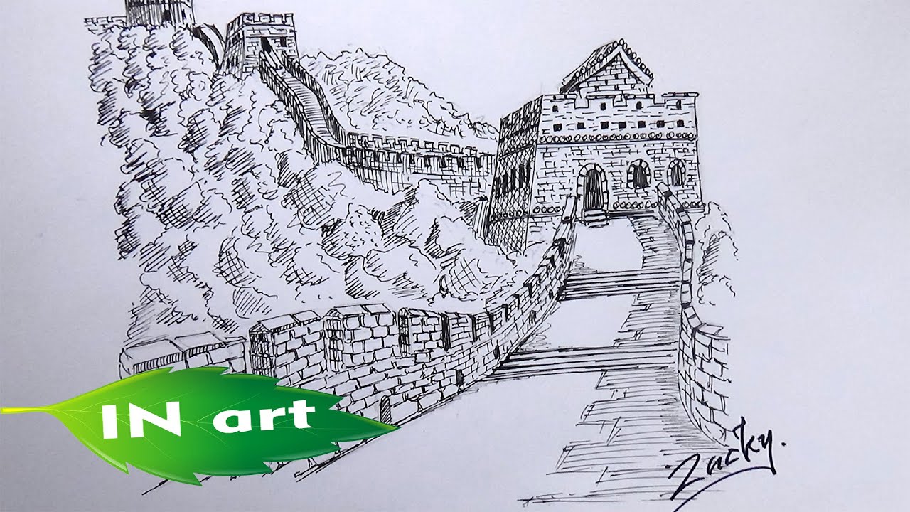 Koleksi Gambar Sketsa  Mudah Tembok Cina  Sketsabaru
