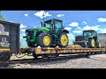 Heavy trains sanding rails working up the hill  friendly crew horns john deere tractors  my farm