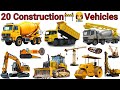20 Construction Vehicle Names with Pictures and Sounds | Heavy Machinery JCB Bulldozer Excavator etc