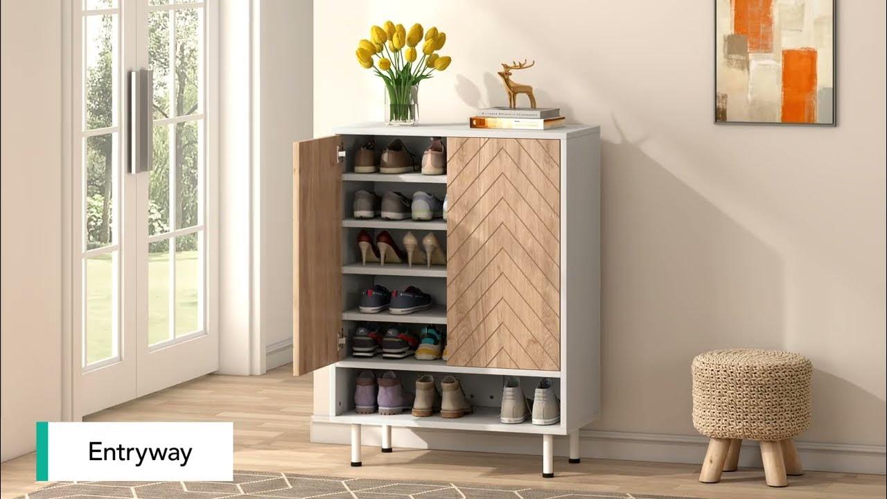 Tribesigns Shoe Cabinet, Shoe Cabinet Organizer with Wooden Doors