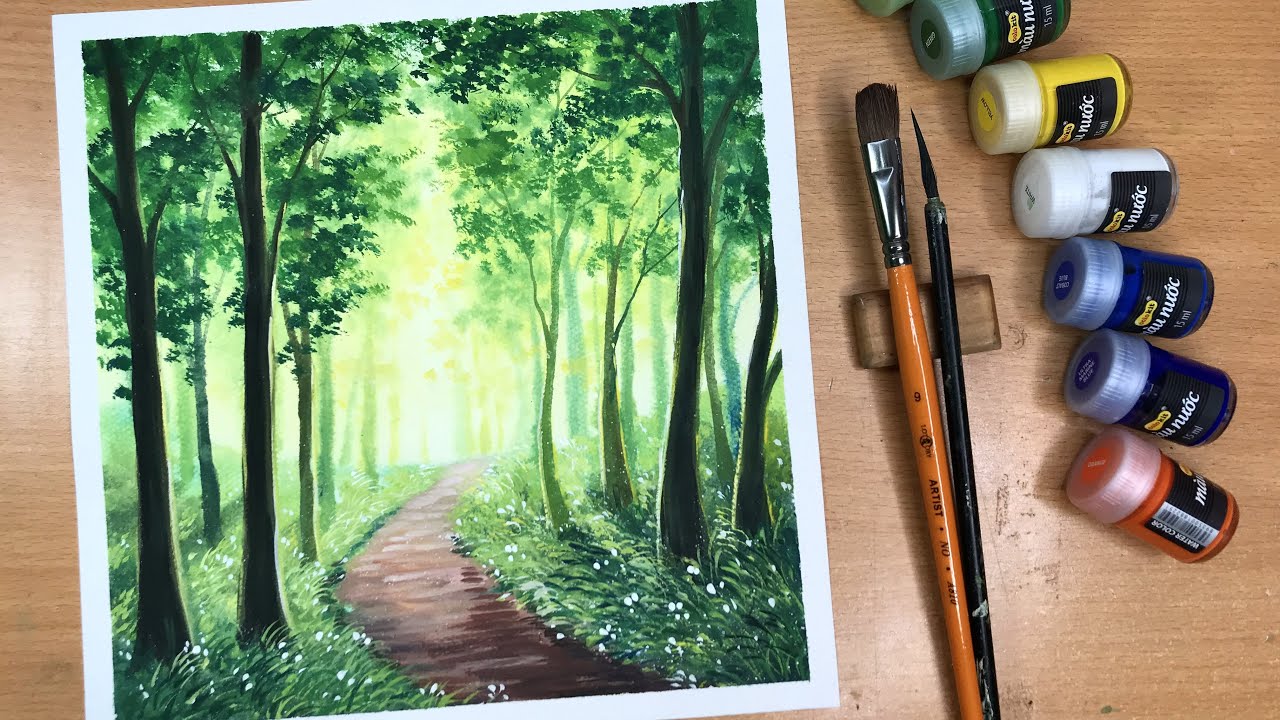 Vẽ Tranh Phong Cảnh Bằng Màu Nước Thiên Long #7 - Rừng Ánh Sáng/Watercolor  Painting| BT Art Drawing - YouTube