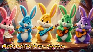 Lagu Anak 🎵 Masha And The Bear CEGUKAN  (DJ Remix) 🎵 Kelinci Lucu Warna Warni Bermain Alat Musik.