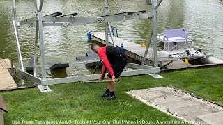 Easy Boat Lift Installation Over Steel Sea Wall & Leveling with Foam Float Strips & Boat Lift Crane