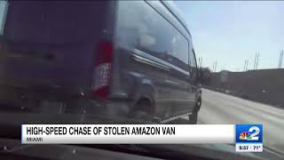 High-speed chase between Amazon truck and state trooper on Florida Interstate