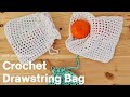 Super Easy Crochet Drawstring Bags. No more plastic bags!!