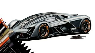 Realistic Car Drawing - Lamborghini Terzo Milennio - Time Lapse - Drawing Ideas