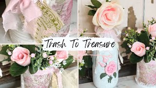 Shabby Chic Floral Centerpiece Using Tin Cans and Bottles • Trash To Treasure • Easy Home Decor DIY