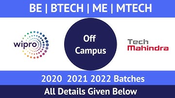 Wipro | Tech Mahindra Hiring | Off Campus | 2022 Batch