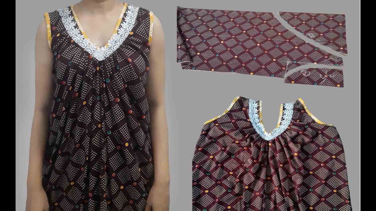 V neck designer nighty cutting and stitching
