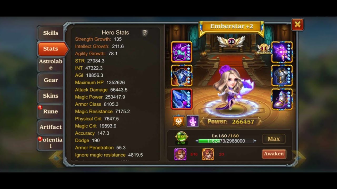 EmberStar Glory Awaken 20 Stats Heroes Charge - YouTube