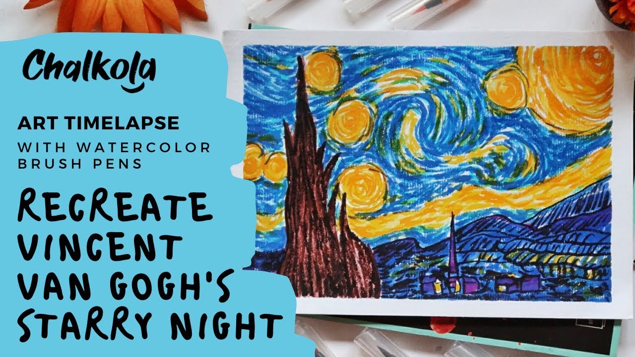 Recreated Vincent Van Gogh's Starry Night with Watercolor Brushpens ...