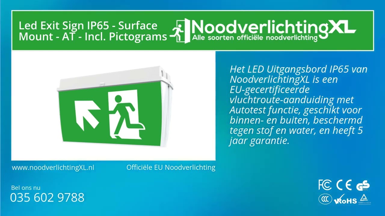 LED Uitgangsbord IP65 - Opbouw - AT -Inclusief Pictogrammen | NoodverlichtingXL
