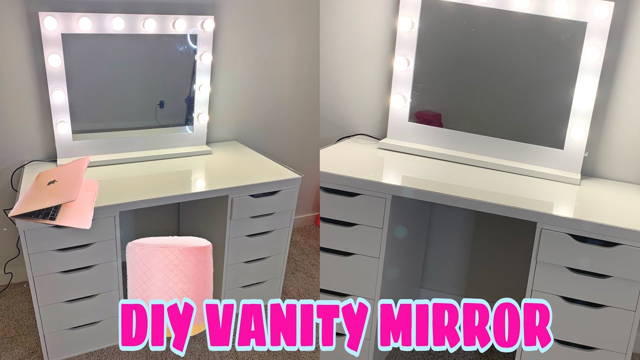 AFFORDABLE VANITY DESK & MIRROR WITH LIGHTS ! DIY YouTube