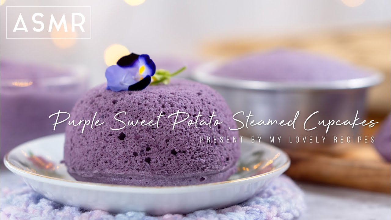 Purple Sweet Potato Steamed Cupcakes | Natural Color No Baking Powder & Soda[My Lovely Recipes ASMR]