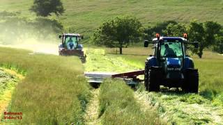 Mowing with Three Tractors and Four Mowers.