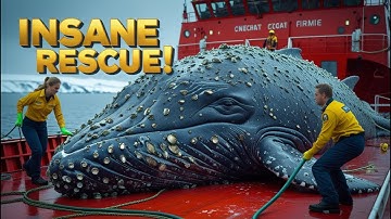 A humpback whale, injured by barnacles, was successfully rescued by a rescue team.#Rescue
