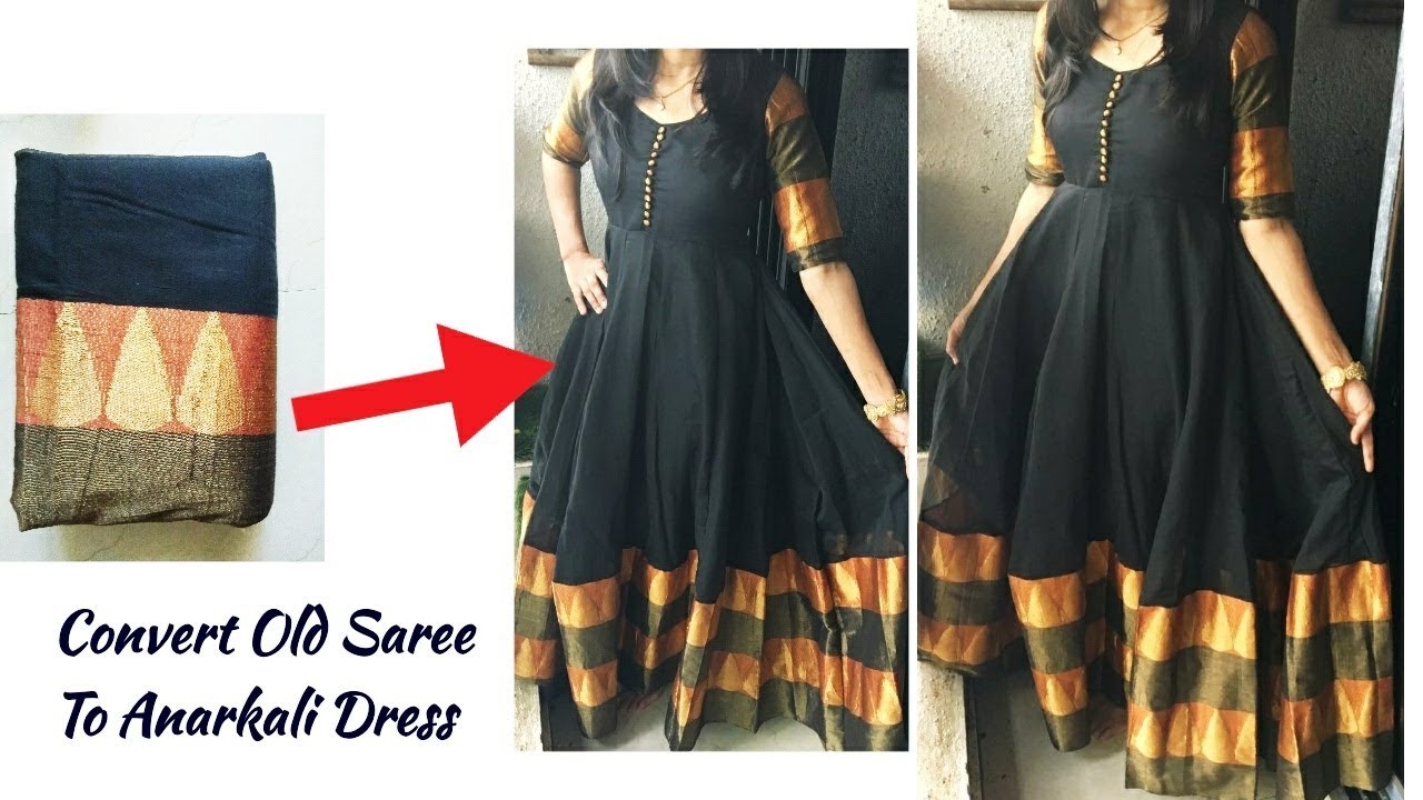 Convert border saree into Long gown with belt | Long frock/saree dress  cutting and stitching easily - YouTube