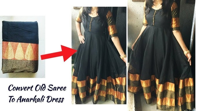 Convert Old Saree into Designer Anarkali Kurti with Designer Neckline -  YouTube