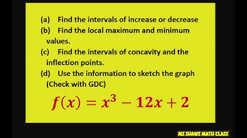 For f=X^3 -12x +2 find intervals of increase decrease, max min and test concavity. Sketch graph