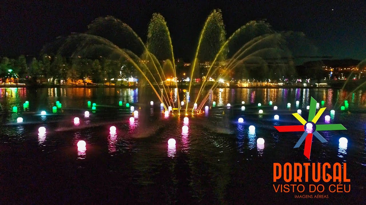 Fonte Cibernética do Mondego e Feira popular - Coimbra cybernetic fountain aerial view - 4K Ultra HD