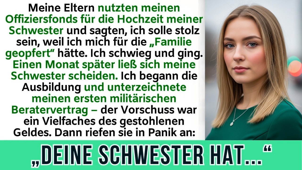 Die Eltern nahmen den Offiziersfonds für die Hochzeit meiner Schwester - riefen sie in Panik an.