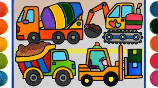 How To Draw Mixer Truck With Rainbow Colors for Kids | Clay Drawing & Jelly Coloring