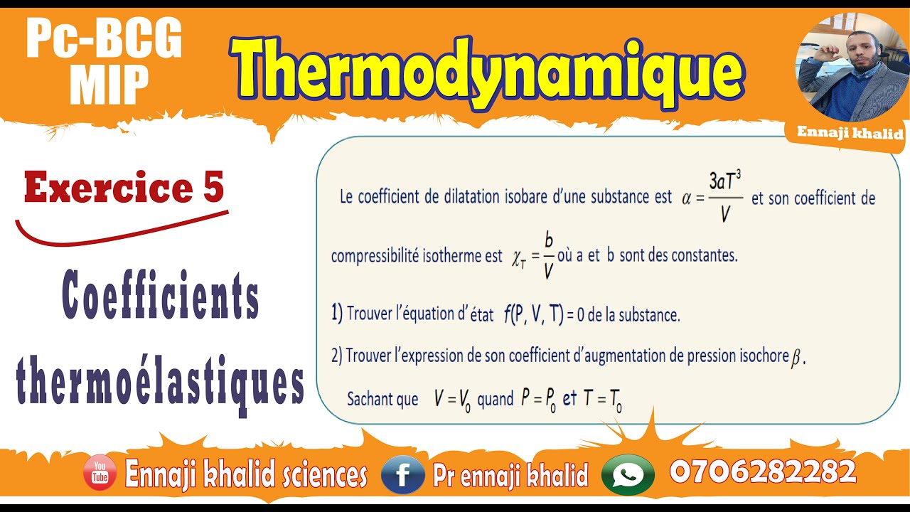 Coefficients thermoélastiques et équation d'état exercice 5