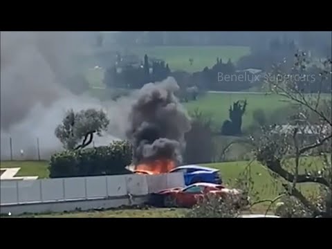 Fiery crash Ferrari 296 GTB and Ferrari F12 crash together