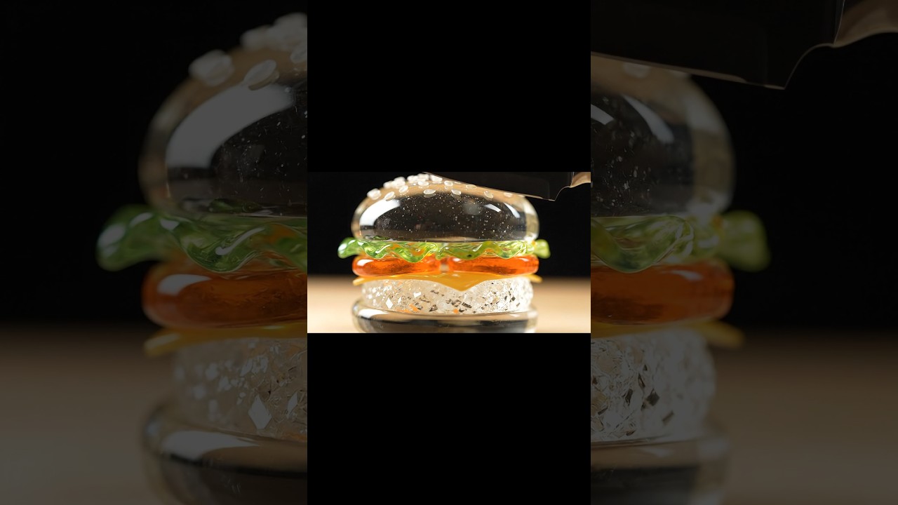 ASMR GLASS CUTTING BURGER 🍔. 