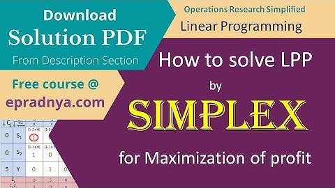Simplex method linear programming | Simplex Method to Solve LPP | Solved Example | Solution PDF