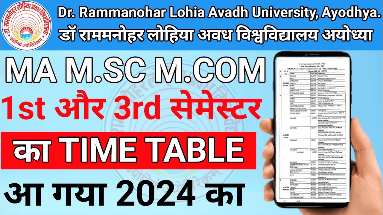 rmlau exam date 2023/rmlau Ma MSC MSC 1st 3rd semester ka time table