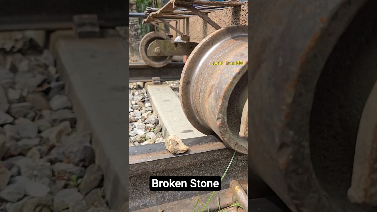Stone crushed on railway track. 