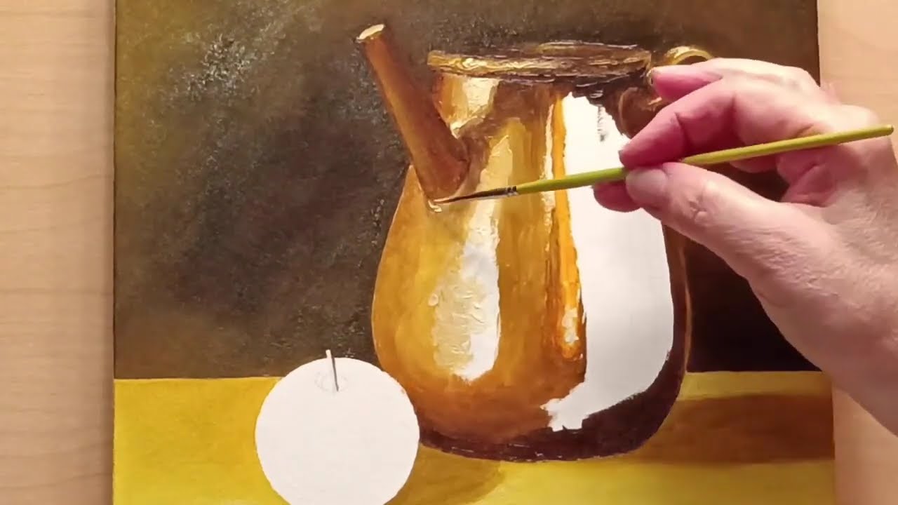 Learn to paint in one week with time-lapse, how to paint a copper tea kettle/#oilpainting #art