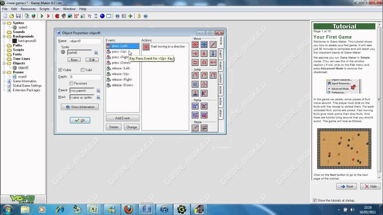 Game Maker 8: Tutorial 2 - Making a Movable Sprite - YouTube