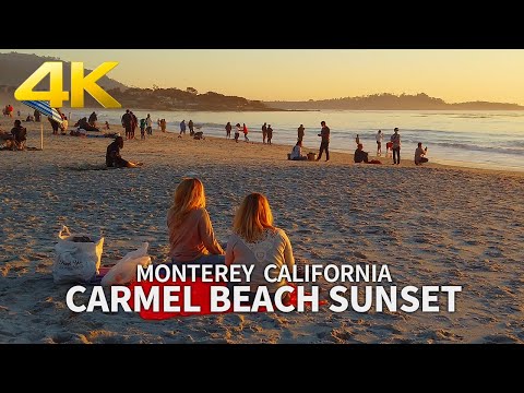 [4K] Walking Carmel Beach Sunset in California, Monterey County, USA, Travel, 4K UHD