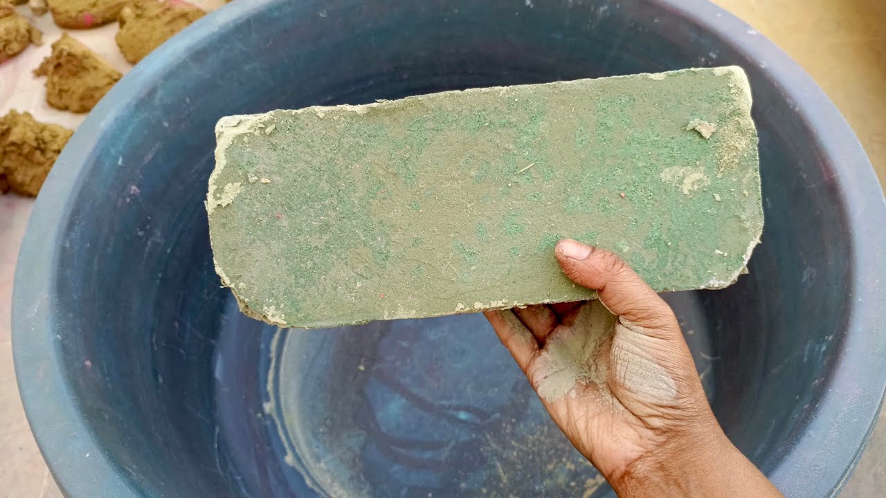 Asmr.bombastic green mud clay dry crumbling in tub