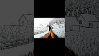 Winter morning scenery drawing | Winter morning | #winter #scenery #shorts #draw #winterlandscape