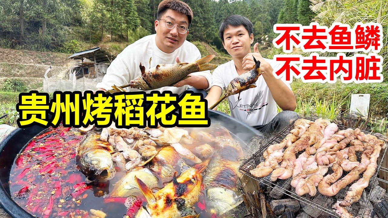 贵州黔东南，侗族野炊吃稻花鱼，不去鱼鳞不去内脏，炖肥肠特别香【麦总去哪吃】