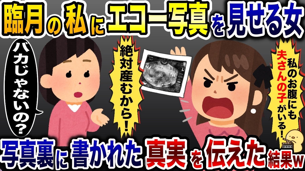 夫の浮気相手が臨月の私にエコー写真を突きつけ「私も夫さんの子を妊娠してる！」→写真に書かれた真実を伝えた結果…w【2ch修羅場スレ・ゆっくり解説】